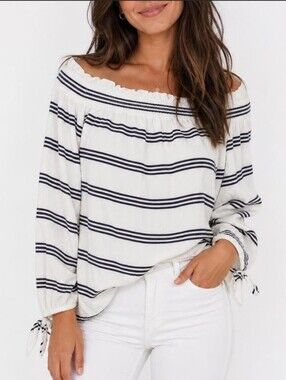 Beachlunchlounge Striped Off The Shoulder Top